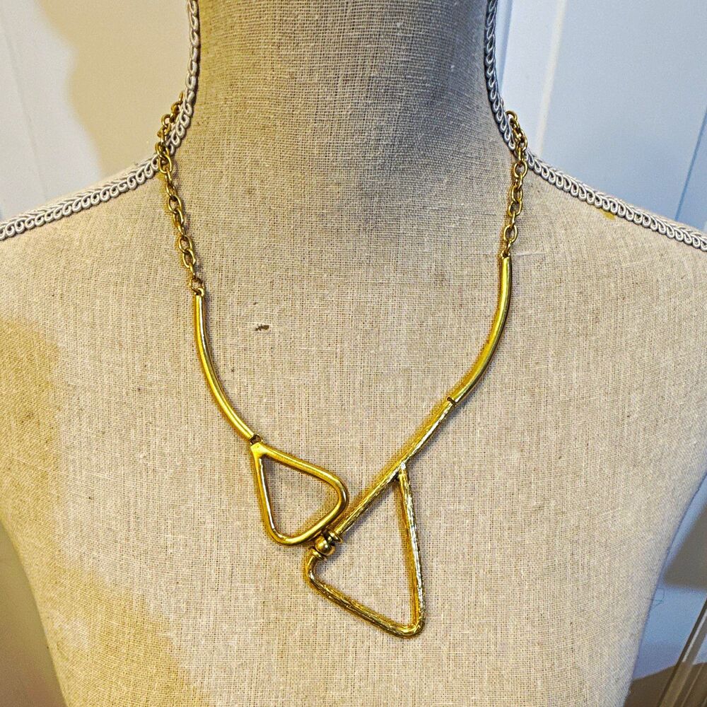 Karine Sultan Gold Tone Geometric Triangle Pendant Necklace Cable Chain 18in
